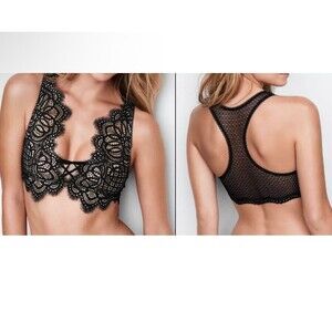 Victoria’s Secret Bralette Dream Angels Pullover Lace Up Bra Small Black